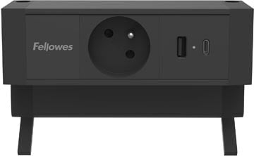 Fellowes contactdoos Power Desk, 1 stopcontact + 1 x USB-A + 1 x USB-C, zwart, voor België