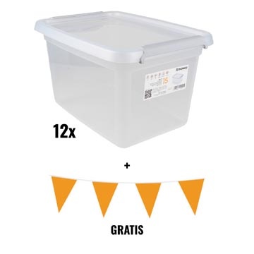 DONAU Home ACTIE: 12 x DONAU Home opbergdoos, 15 l (ref. 825311) + GRATIS 1 x Vlaggenlijn, 10 m, oranje