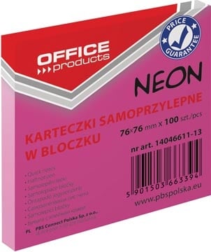 Office Products OFFICE products memoblok Neon, 76 x 76 mm, 100 vel, neonroze