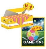 Post-it Actie Post-It: 1 x Notes, 100 vel, 76x76, assorti, 18 (+ 6 gratis) +1 x GRATIS voetbal