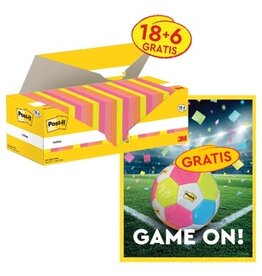 Post-it Actie Post-It: 1 x Notes, 100 vel, 76x76, assorti, 18 (+ 6 gratis) +1 x GRATIS voetbal
