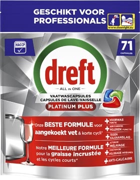 Dreft Dreft Pro Platinum Plus vaatwastabletten, Regular, pak van 71 capsules