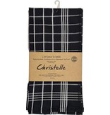 Merkloos Handdoek Christelle, ft 50 x 70 cm, geruit, zwart, pak van 3 stuks