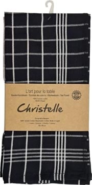 Merkloos Handdoek Christelle, ft 50 x 70 cm, geruit, zwart, pak van 3 stuks