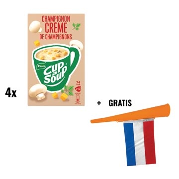 Cup A Soup ACTIE: 4 x Knorr Cup-a-Soup champignon crème,  21 stuks (ref. 14067) + GRATIS 1 x Oranje toeter, met vlag