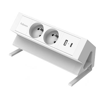 Fellowes contactdoos Power Desk 2, 2 stopcontacten + 1 x USB-A + 1 x USB-C, wit, voor België