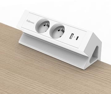 Fellowes contactdoos Power Desk 2, 2 stopcontacten + 1 x USB-A + 1 x USB-C, wit, voor België