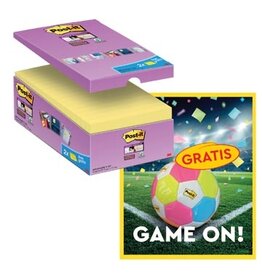 Post-It Super Sticky Actie Post-It: 1 x Super Sticky notes, 90 vel, 76x127, geel, pak van 14 (+2 gratis) + 1 x GRATIS voetbal