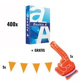 Double A ACTIE: 400 x Double A printpapier A4, 80 g + GRATIS 5 x Vlaggenlijn + GRATIS 1 x Oranje hand