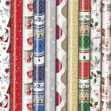 Merkloos Geschenkpapier Kerst Präsenta, 70 cm x 2 m, geassorteerde kleuren