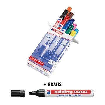 Edding Actie Edding: 1x permanent marker 3000, 10x assortie + GRATIS permanent marker E3300