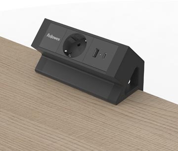 Fellowes contactdoos Power Desk, 1 stopcontact + 1 x USB-A + 1 x USB-C, zwart, voor Nederland