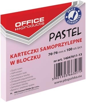 Office Products OFFICE products memoblok Pastel, 76 x 76 mm, 100 vel, pastelroze