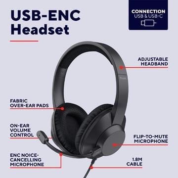 Trust Trust Ayda Max Headset, over ear, USB aansluiting, noice cancelling