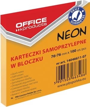 Office Products OFFICE products memoblok Neon, 76 x 76 mm, 100 vel, neonoranje