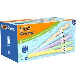 Bic Bic balpen Cristal Medium pastel figurines, doos van 20 stuks, assorti