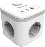 Fellowes contactdoos Power Cube, 3 stopcontacten + 1 x USB-A + 2 x USB-C, wit, voor Nederland
