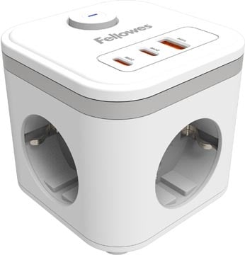 Fellowes contactdoos Power Cube, 3 stopcontacten + 1 x USB-A + 2 x USB-C, wit, voor Nederland