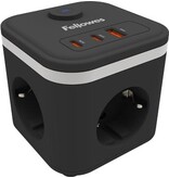 Fellowes contactdoos Power Cube, 3 stopcontacten + 1 x USB-A + 2 x USB-C, zwart, voor Nederland