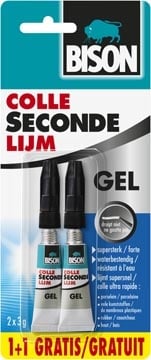 Bison Bison secondelijm, tube van 3 g, blister van 2 stuks (1 + 1 GRATIS)