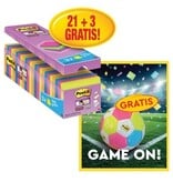 Post-It Super Sticky Actie Post-It: 1 x Super Sticky notes, 90 vel, 76x76, assort, pak van 21 (+3 gratis) + 1 x GRATIS voetbal