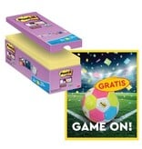 Post-It Super Sticky Actie Post-It: 1 x Super Sticky notes, 90 vel, 76x76, geel, pak van 14 (+2 gratis) + 1 x GRATIS voetbal