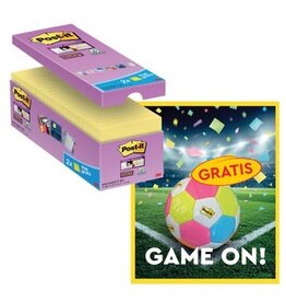 Post-It Super Sticky Actie Post-It: 1 x Super Sticky notes, 90 vel, 76x76, geel, pak van 14 (+2 gratis) + 1 x GRATIS voetbal