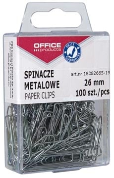Office Products OFFICE products papierklemmen, 26 mm, metaal, plastic ophangdoosje van 100 stuks
