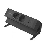 Fellowes contactdoos Power Desk 2, 2 stopcontacten + 1 x USB-A + 1 x USB-C, zwart, voor Nederland