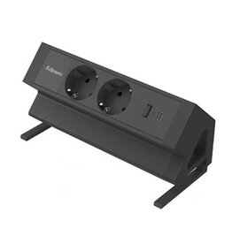 Fellowes contactdoos Power Desk 2, 2 stopcontacten + 1 x USB-A + 1 x USB-C, zwart, voor Nederland