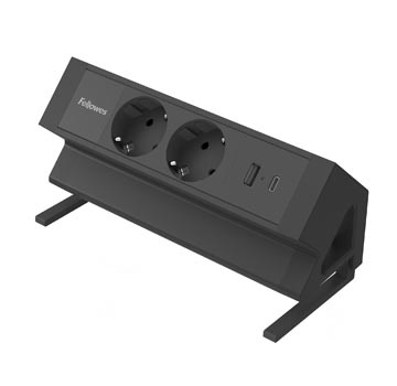Fellowes contactdoos Power Desk 2, 2 stopcontacten + 1 x USB-A + 1 x USB-C, zwart, voor Nederland