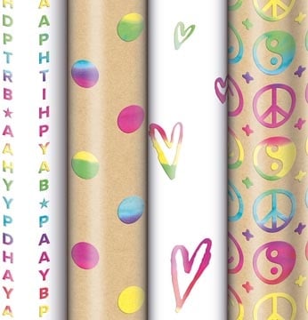 Merkloos Geschenkpapier Rainbow, 70 cm x 1,5 m, 4 verschillende motieven