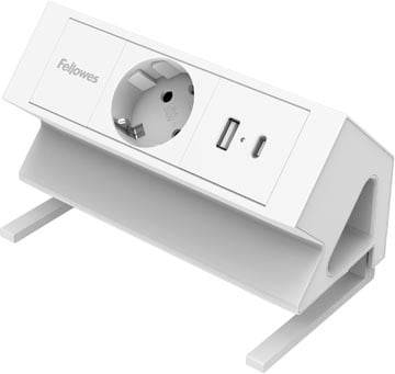 Fellowes contactdoos Power Desk, 1 stopcontact + 1 x USB-A + 1 x USB-C, wit, voor Nederland