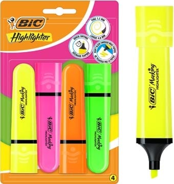 Bic Bic markeerstift Highlighter Flat, geassorteerde kleuren, blister van 4 stuks