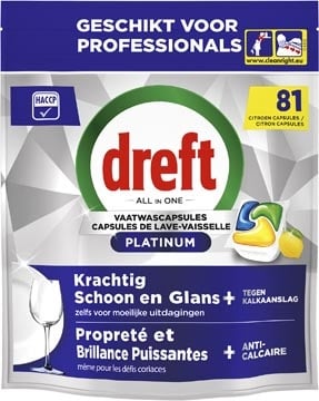Dreft Dreft Pro Platinum vaatwastabletten, Lemon, pak van 81 capsules
