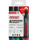 Uni-ball Uni-ball permanent marker Prockey PM-126, schuine punt, large, etui van 4 stuks