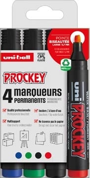 Uni-ball Uni-ball permanent marker Prockey PM-126, schuine punt, large, etui van 4 stuks