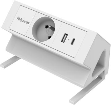 Fellowes contactdoos Power Desk, 1 stopcontact + 1 x USB-A + 1 x USB-C, wit, voor België