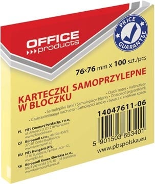 Office Products OFFICE products memoblok, 76 x 76 mm, 100 vel, geel