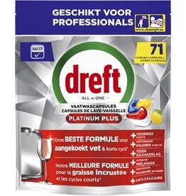 Dreft Dreft Pro Platinum Plus vaatwastabletten, Lemon, pak van 71 capsules