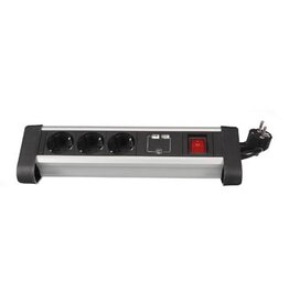 Perel Perel desktop contactdoos met 3 stopcontacten, 2 USB-poorten en schakelaar, zwart, voor Nederland