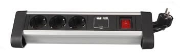 Perel Perel desktop contactdoos met 3 stopcontacten, 2 USB-poorten en schakelaar, zwart, voor Nederland