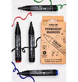 Artline Artline permanent marker Drysafe 190 Eco-Green, 2-5 mm, schuine punt, assortie, blister van 4 stuks