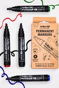 Artline Artline permanent marker Drysafe 190 Eco-Green, 2-5 mm, schuine punt, assortie, blister van 4 stuks