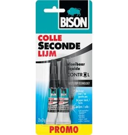 Bison Bison secondelijm Control Vloeibaar, tube van 3 g, promo blister van 2 stuks