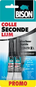 Bison Bison secondelijm Control Vloeibaar, tube van 3 g, promo blister van 2 stuks