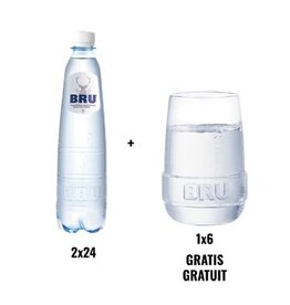 ACTIE BRU: 2 x Bru lichtsprankelend water, 50 cl, pak van 24 stuks + 1 x Bru glazen, 6 stuks