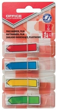 Office Products OFFICE products index, 12 x 43 mm, geassorteerde kleuren, blister van 4 x 24 tabs