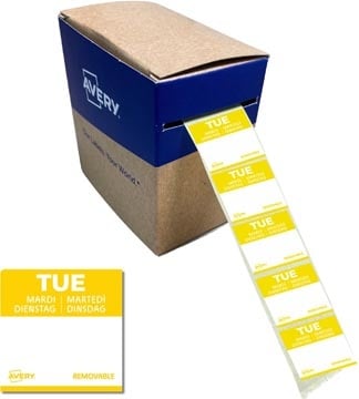 Avery Avery etiketten voedselcodering, HACCP, dinsdag, ft 25 x 25 mm, dispenser van 1000 stuks