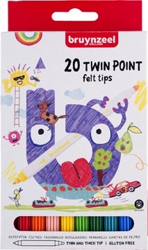 Bruynzeel Kids Bruynzeel Kids viltstiften Twin Point, set van 20 stuks in geassorteerde kleuren